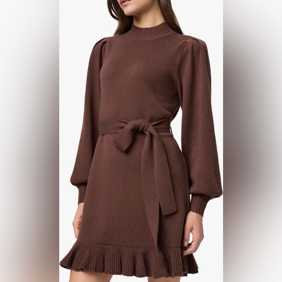 PAIGE Chocolate Julia Long Sleeve Wool Blend Sweater Dress - Picture 5 of 5
